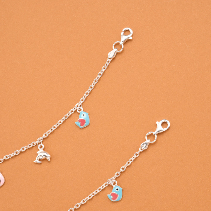 Colorful Birds Silver Baby Anklets