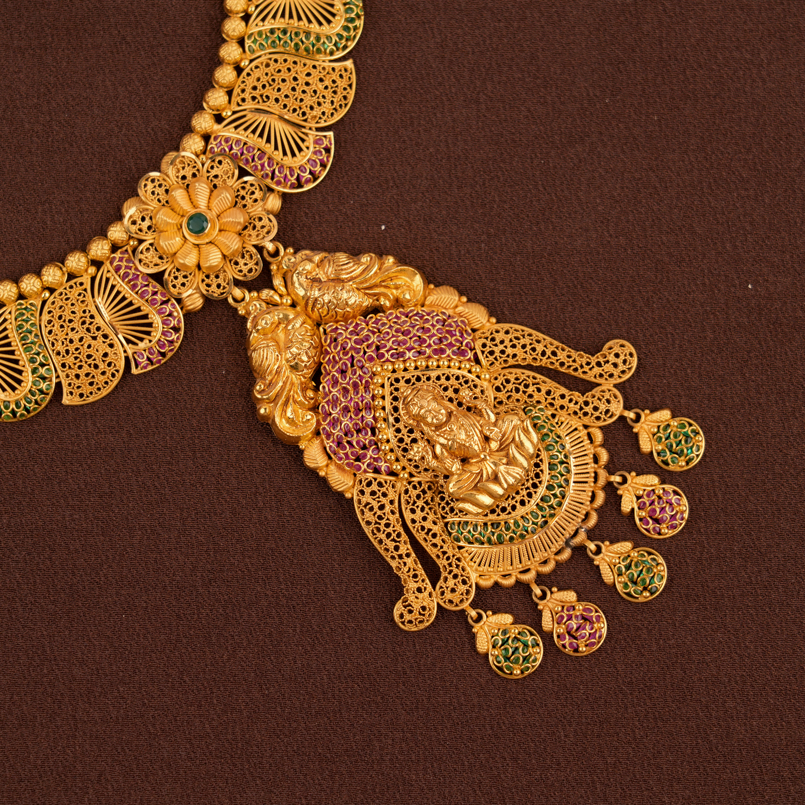 Intricate Lakshmi Pendant Gold Haram
