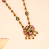 Classic Tear Drop Ruby Peacock Golden Necklace Set
