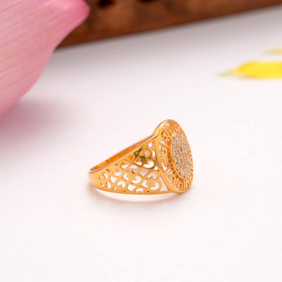 Pave Style Casting Stone Golden Ring