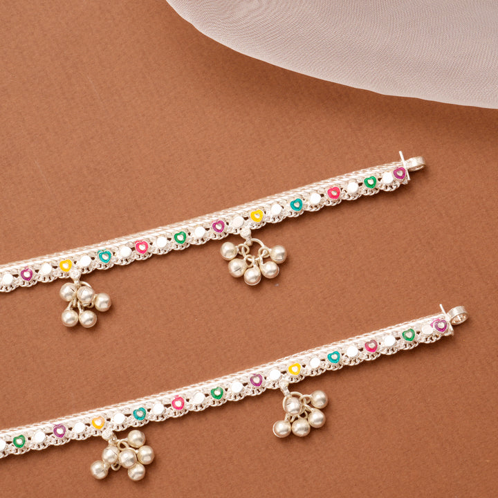 Graceful Enamel Minimal Chain Silver Anklet