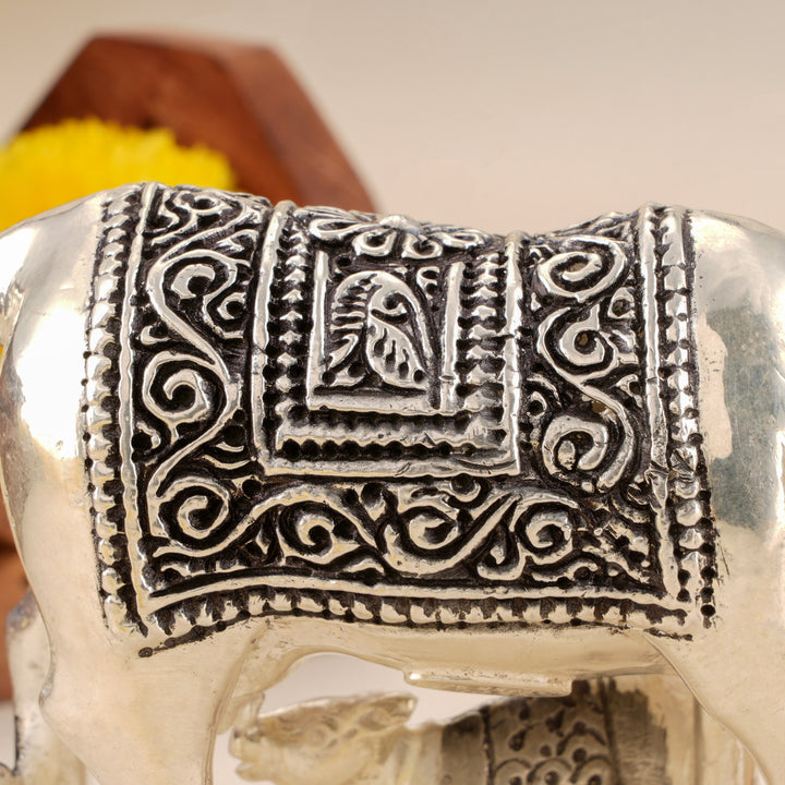 Silver Antique Cow and Calf Statue