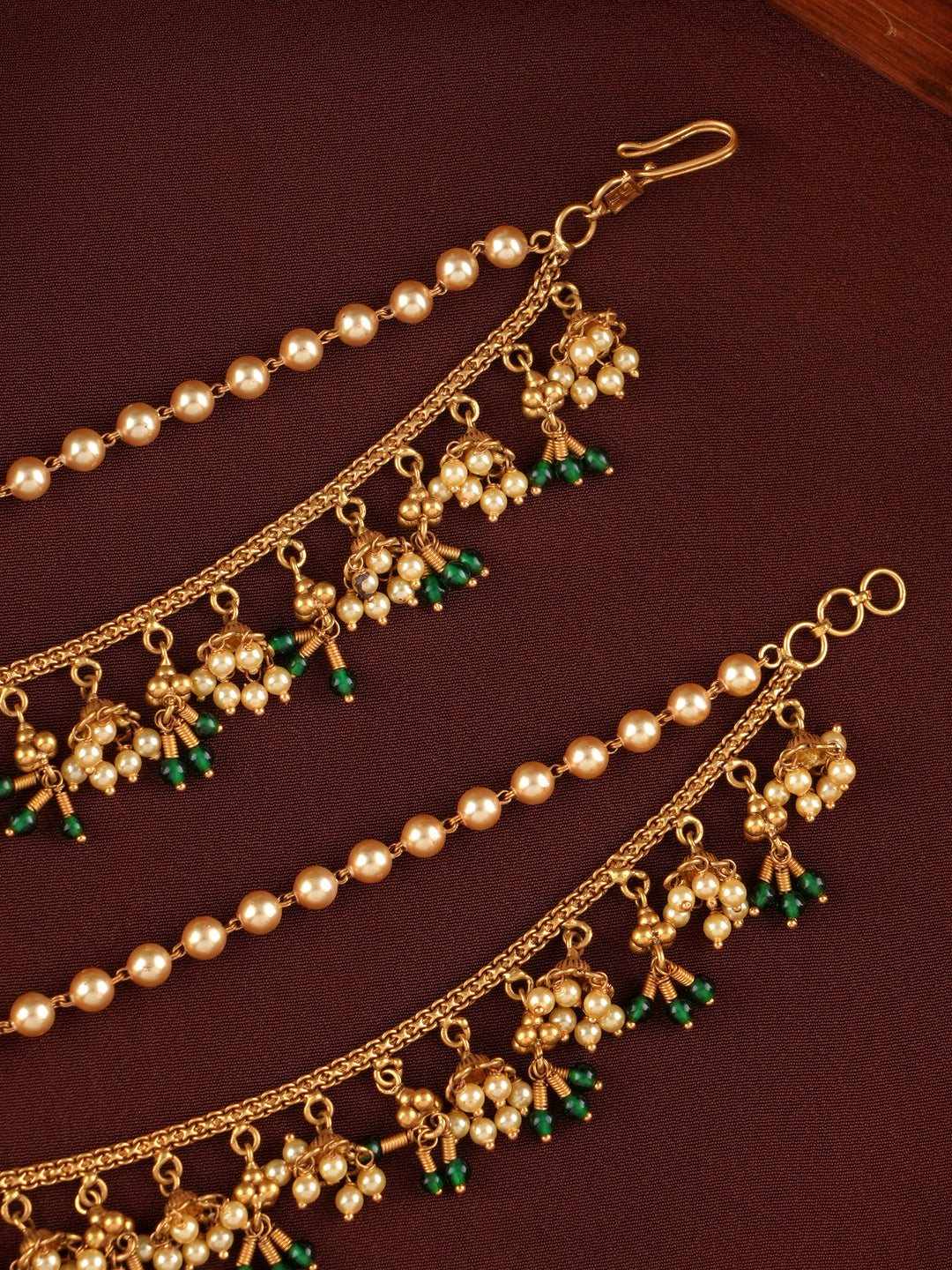 Classic Two Layer Emerald Beads Ear Chain