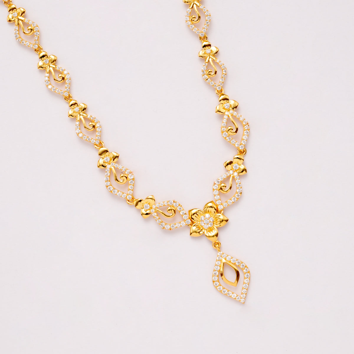 Floral White Stone Golden Necklace Set