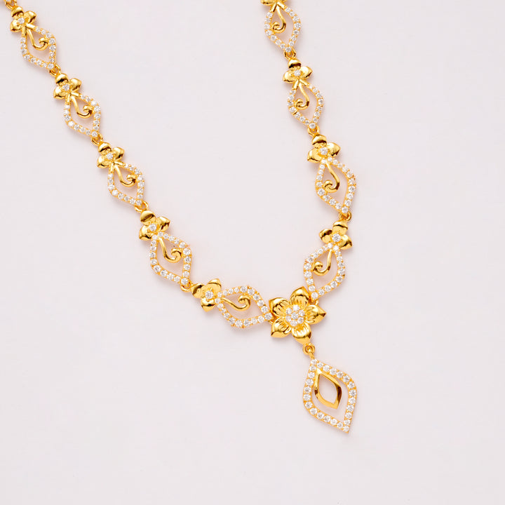 Floral White Stone Golden Necklace Set