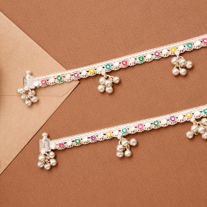 Graceful Enamel Minimal Chain Silver Anklet