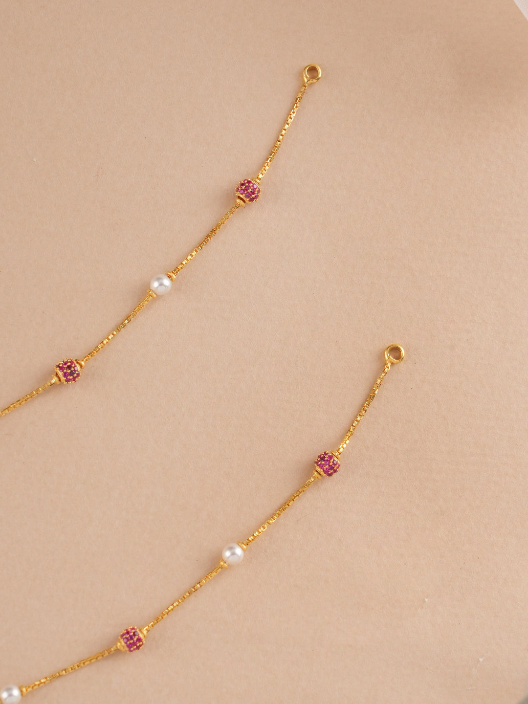 Ruby Ball and White Pearl Gold Anklet