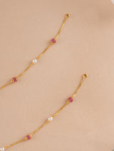 Ruby Ball and White Pearl Gold Anklet