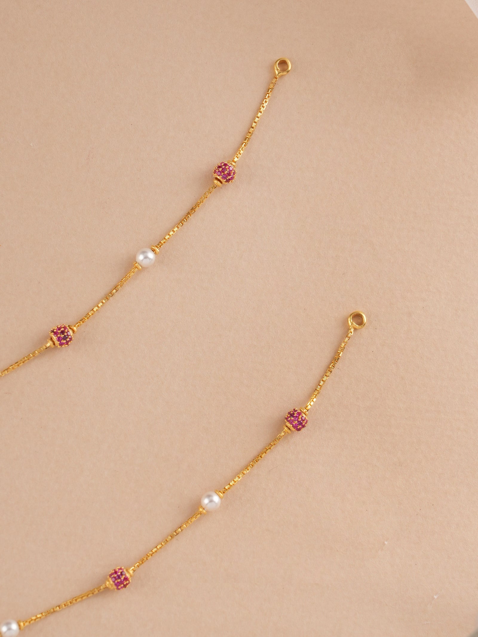 Ruby Ball and White Pearl Gold Anklet