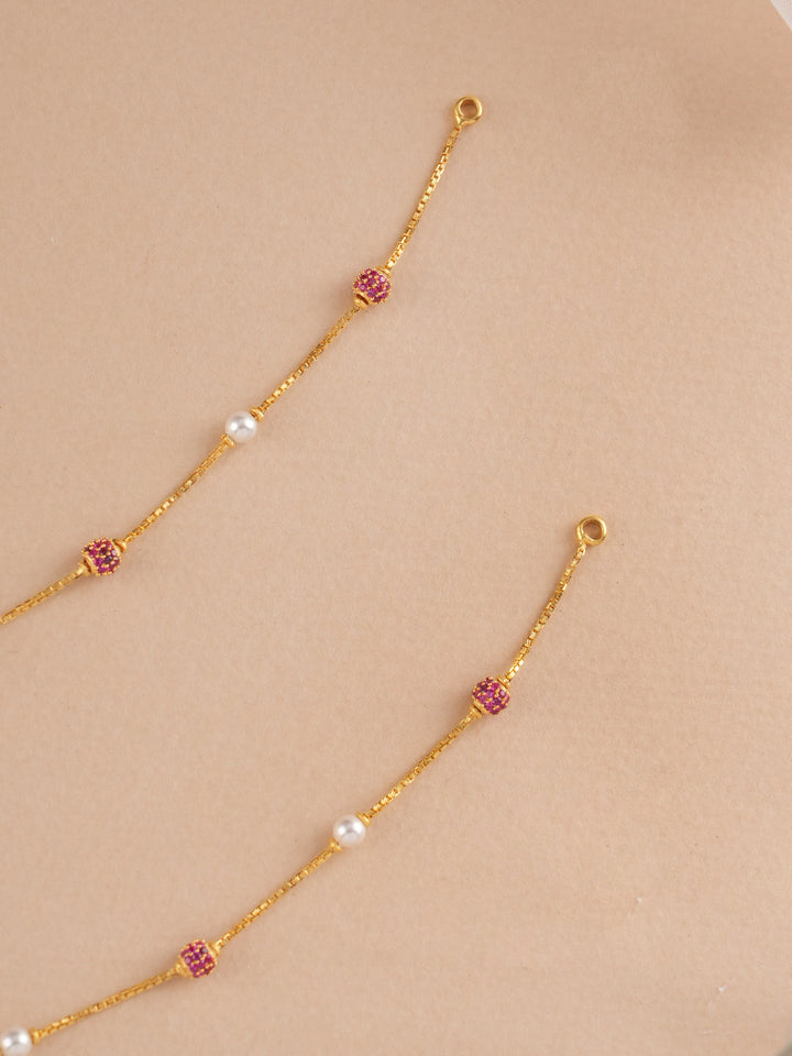 Ruby Ball and White Pearl Gold Anklet