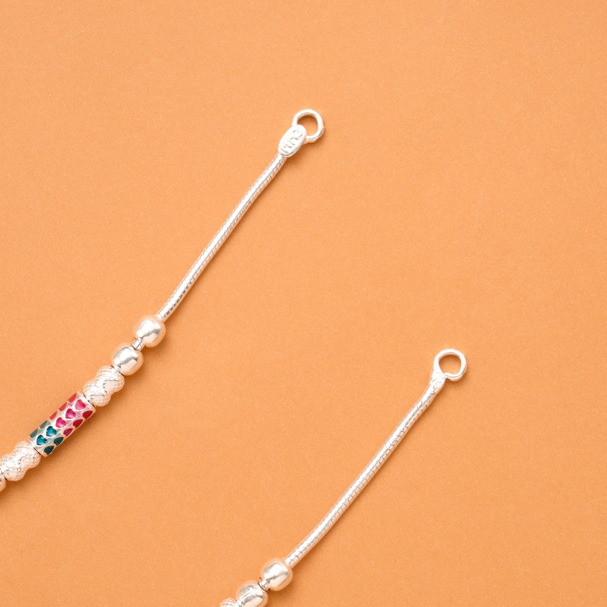 Green & Red Enamel Silver Anklet
