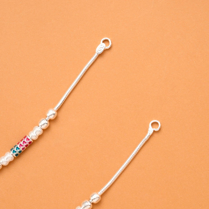 Green & Red Enamel Silver Anklet
