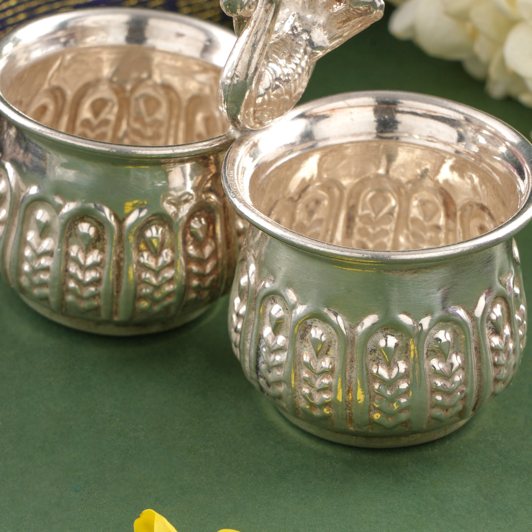 Peacock Silver Haldi Kumkum Container