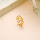 Sleek Greek Key Pattern Gold Ring