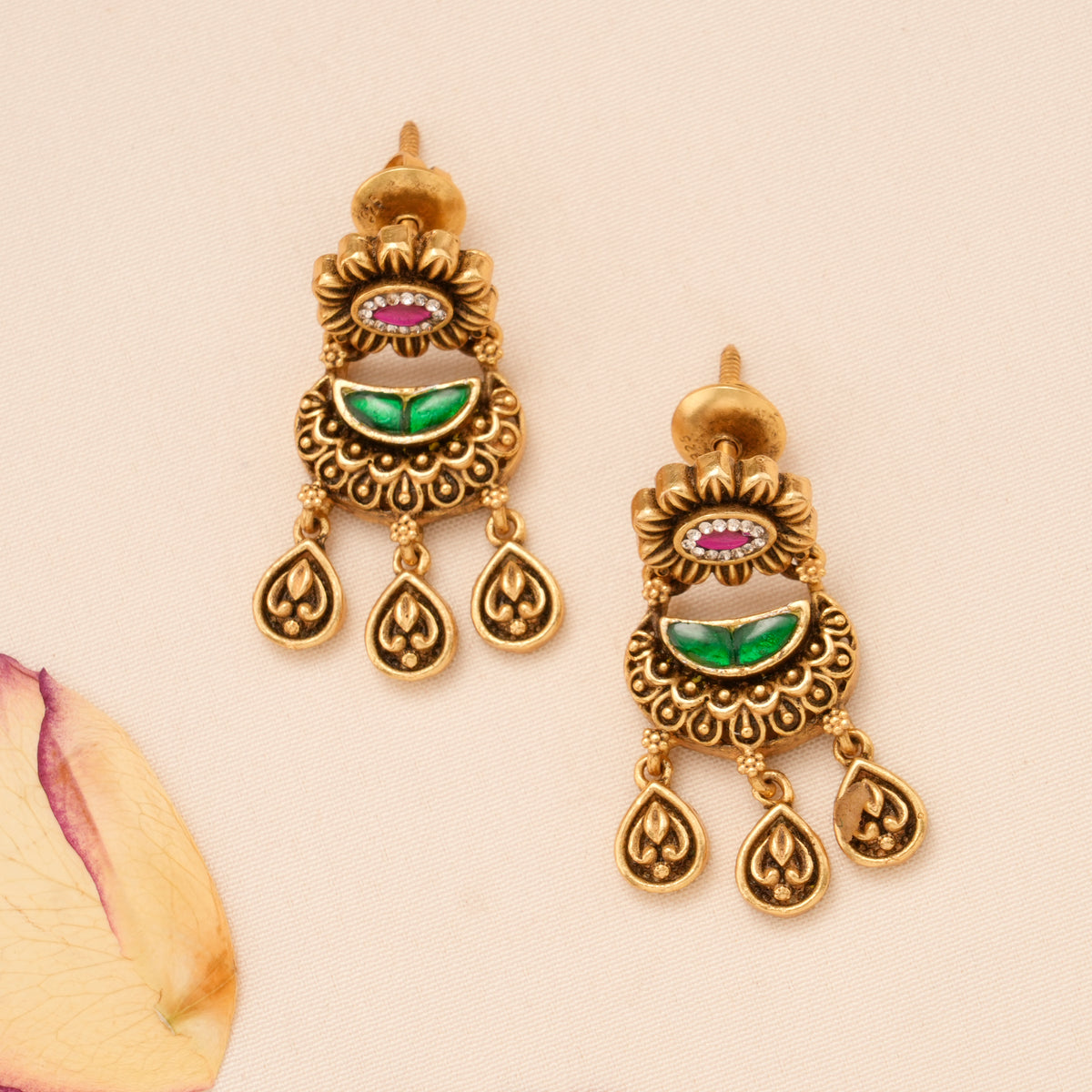 Classic Tear Drop Ruby Peacock Golden Necklace Set