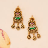 Classic Tear Drop Ruby Peacock Golden Necklace Set