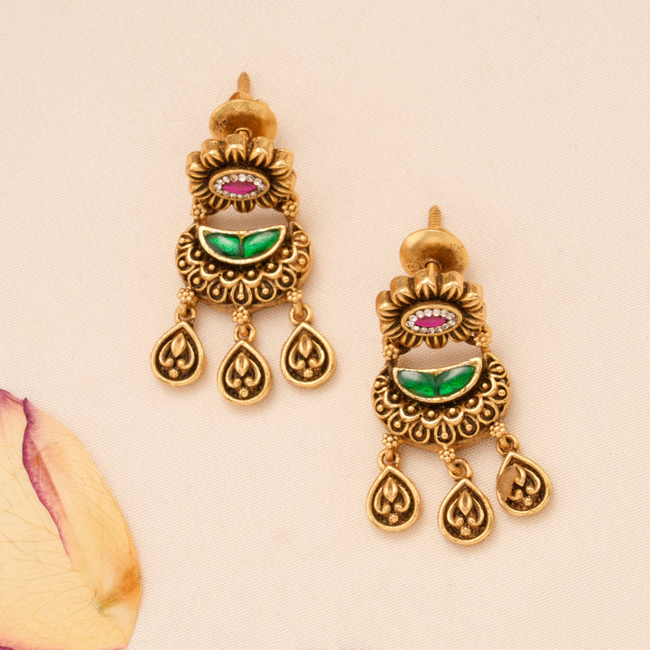 Classic Tear Drop Ruby Peacock Golden Necklace Set