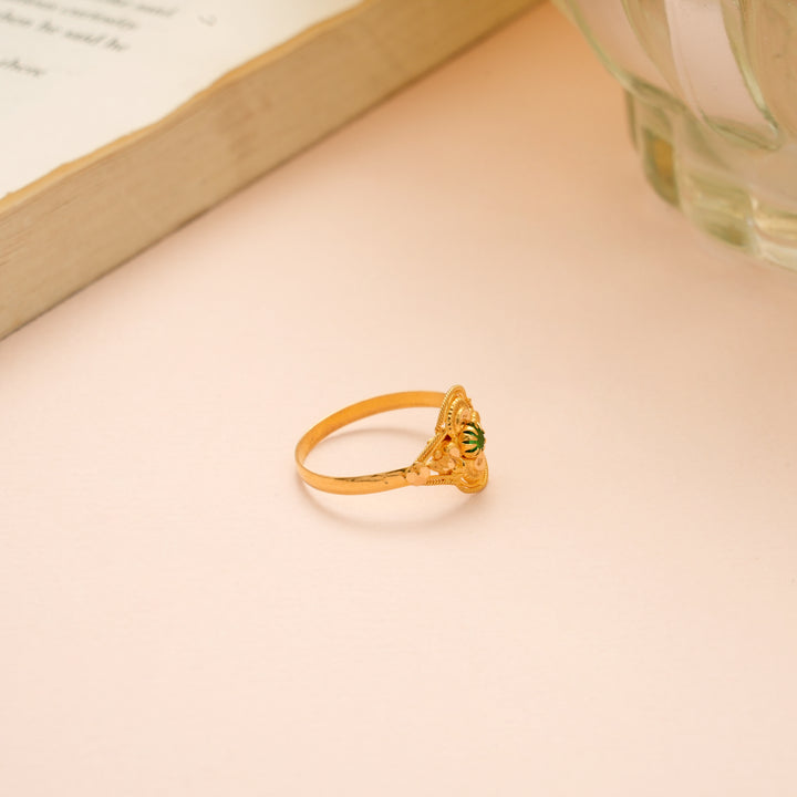 Tiny Floral with Green Stone Gold Ring