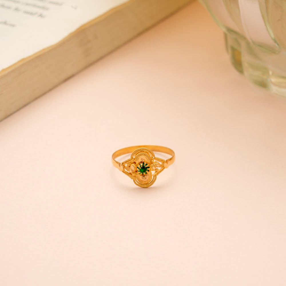 Tiny Floral with Green Stone Gold Ring