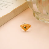 Blossom Floral Design Green Stone Gold Ring