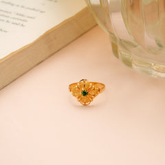 Blossom Floral Design Green Stone Gold Ring