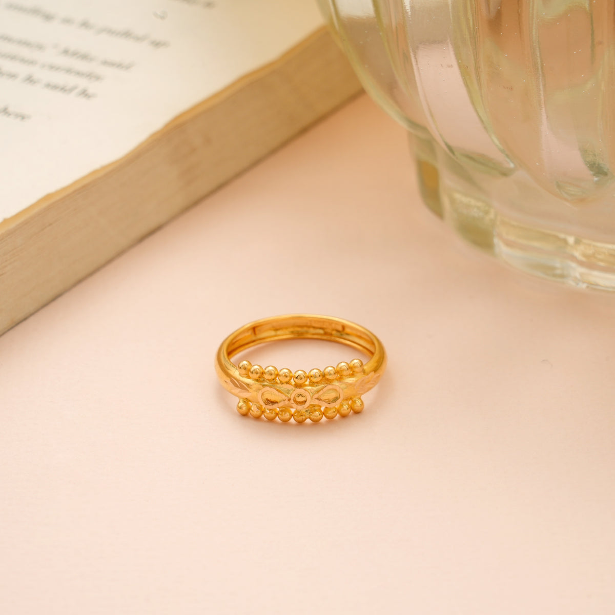 Elegant Infinity Design Gold Beads Ring