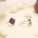 Ruby Crystal Cluster Charm Silver Toe Ring