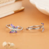 Cute Purple & Teal Butterfly Silver Stone Toe Ring