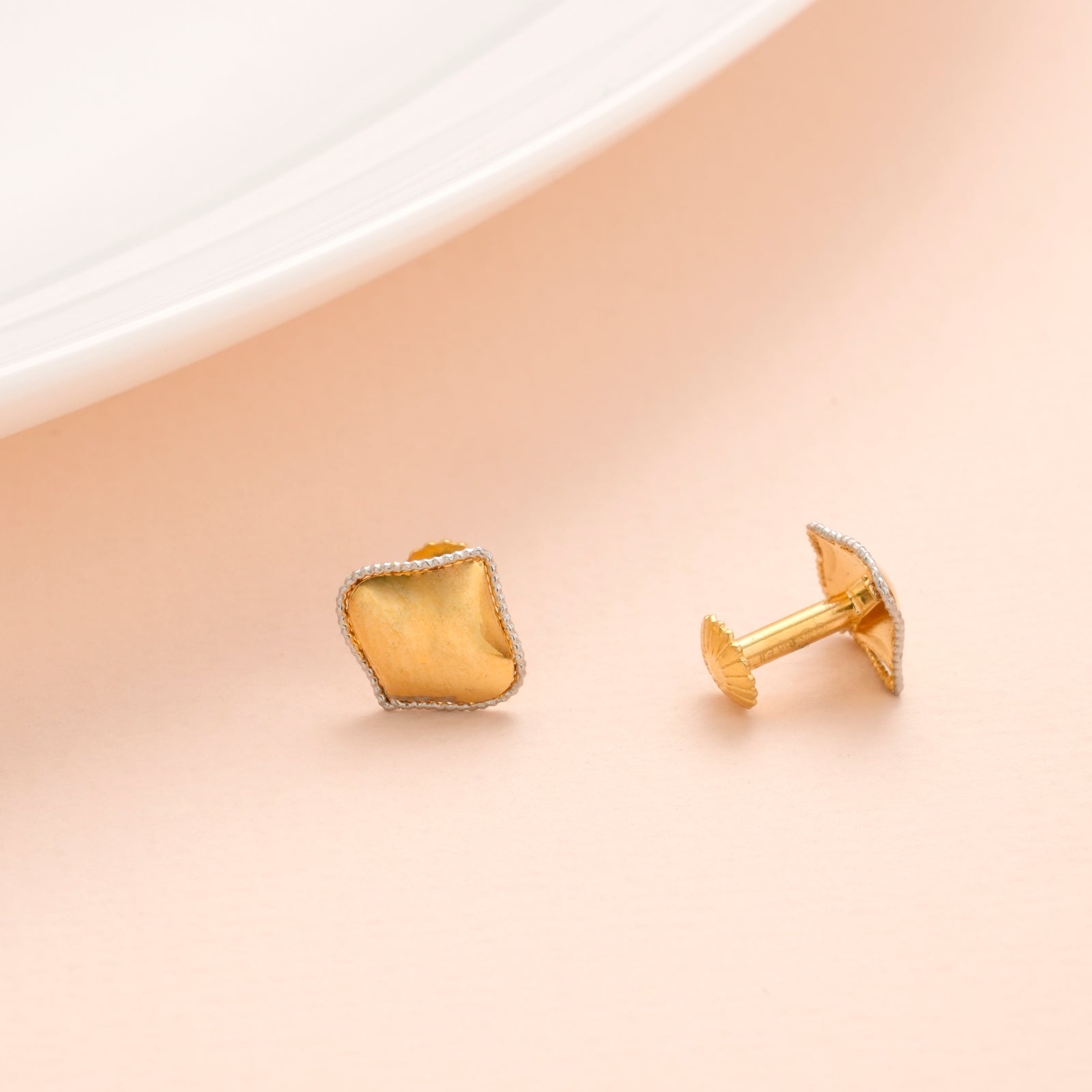 Cushion Square Dual Tone Gold Stud Earrings