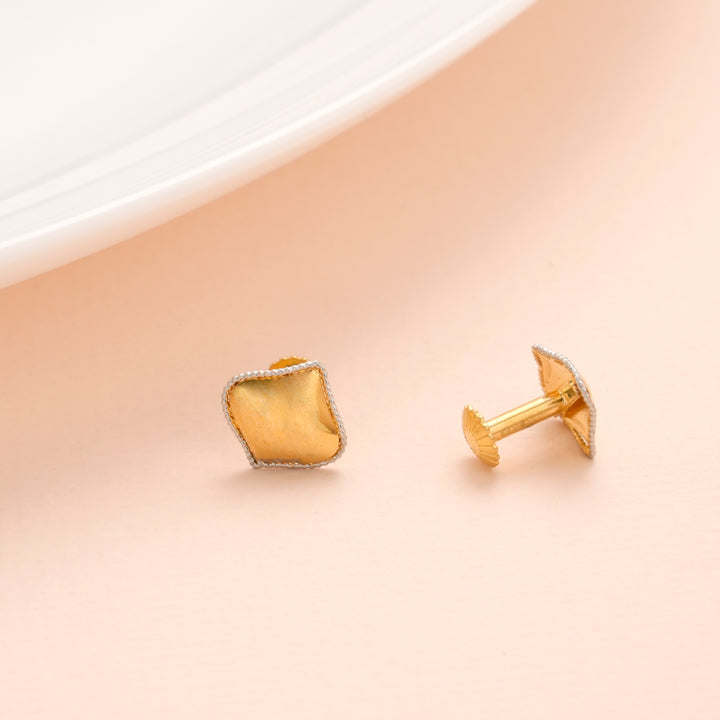 Cushion Square Dual Tone Gold Stud Earrings