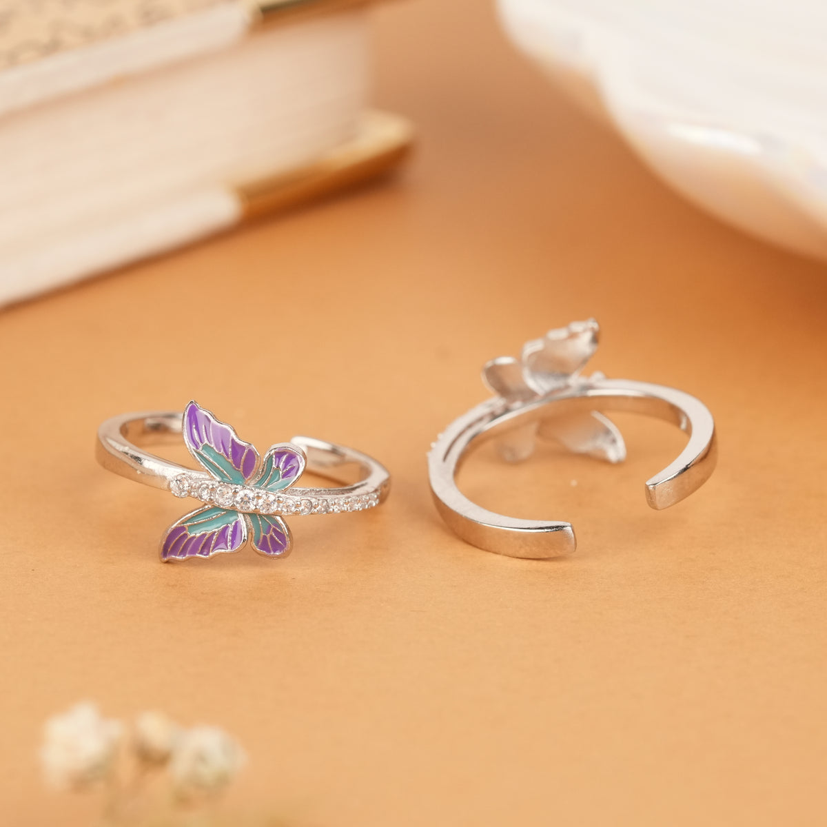Cute Purple & Teal Butterfly Silver Stone Toe Ring