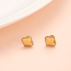 Cushion Square Dual Tone Gold Stud Earrings