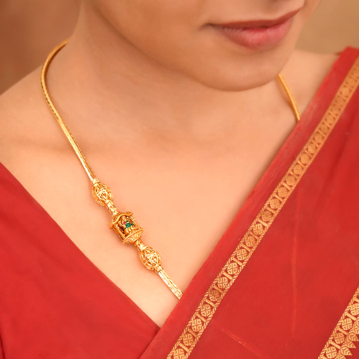 Traditional Style Golden Lakshmi Mugappu Chain