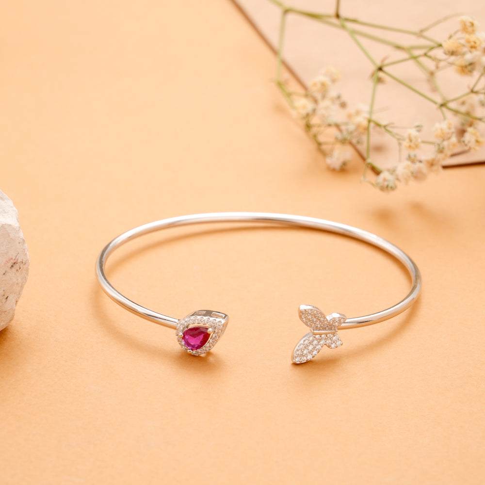 Butterfly Ruby Tear Drop Silver Kada