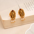Golden Lakshmi Ruby with Pearl Drop Temple Stud