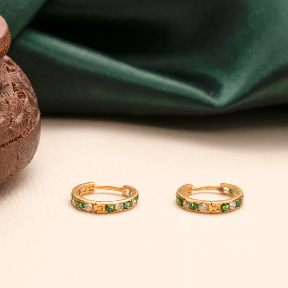 Green & White Stone Gold Hoop Earrings