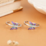 Cute Purple & Teal Butterfly Silver Stone Toe Ring