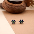 Emerald Green Floral Silver Stud