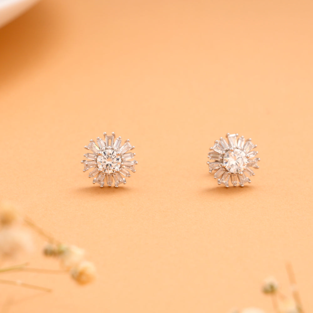 Sun Burst with White Stone Silver Stud