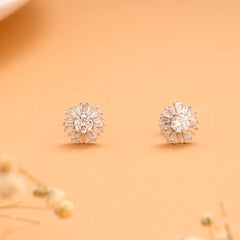 Sun Burst with White Stone Silver Stud