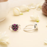 Ruby Glow Floral Circle Silver Toe Ring