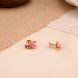 Pink Enamel Petal Design Gold Plated Stud