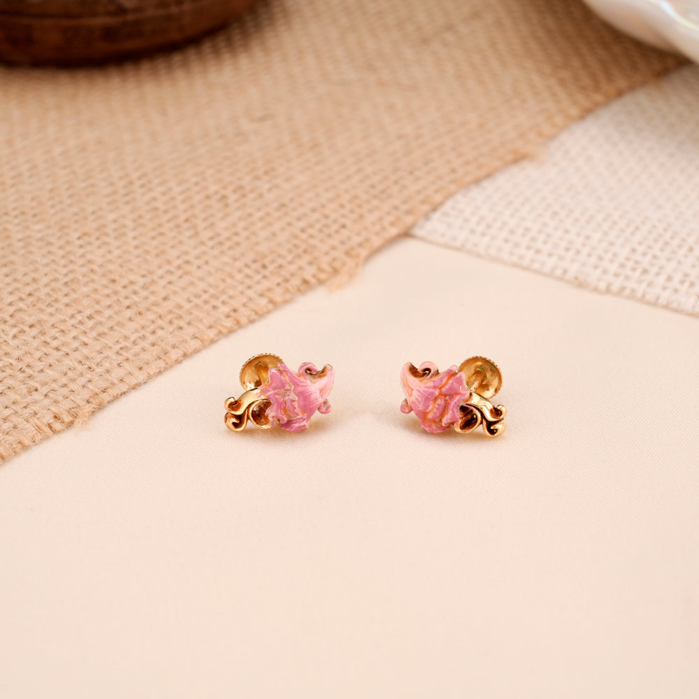 Pink Enamel Petal Design Gold Plated Stud