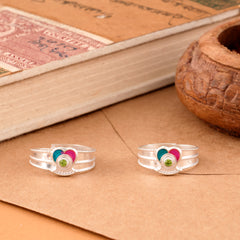 Heart Shape Enamel Silver Toe Ring