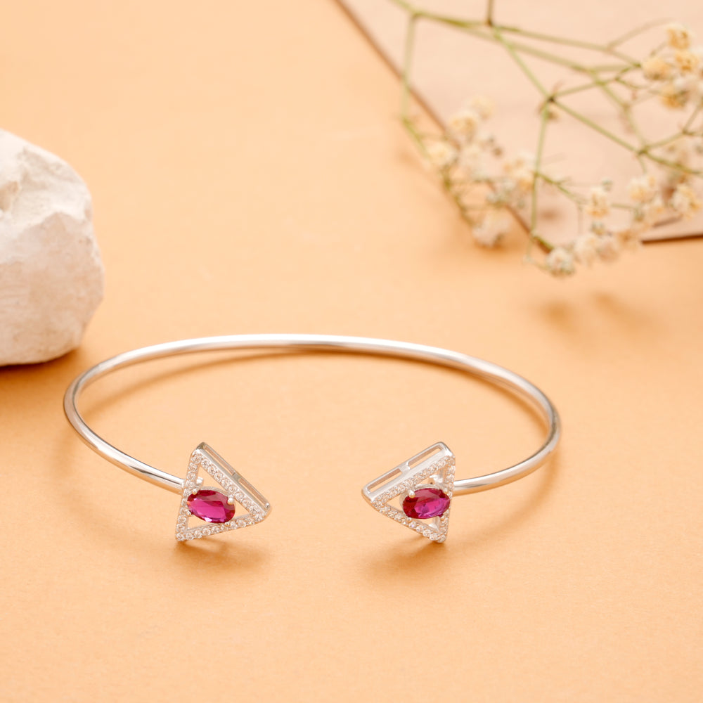 Royal Ruby Stone Triangular Silver Kada