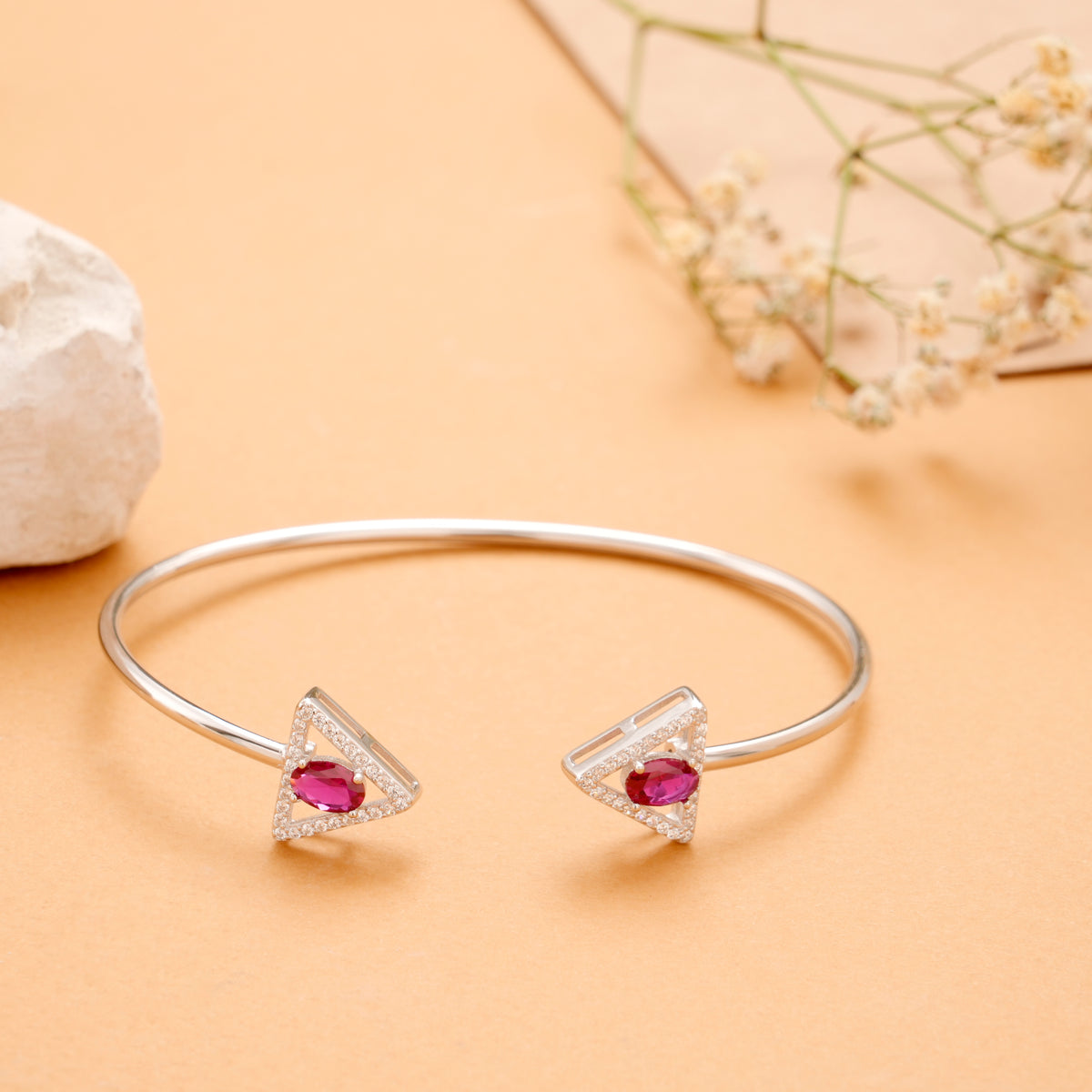 Royal Ruby Stone Triangular Silver Kada