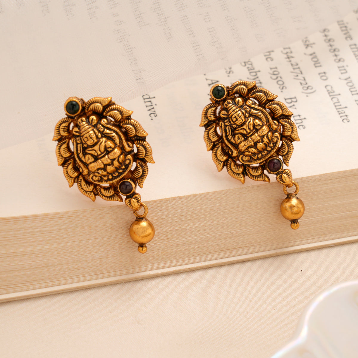 Lakshmi Floral Coin Drop Golden Earrings