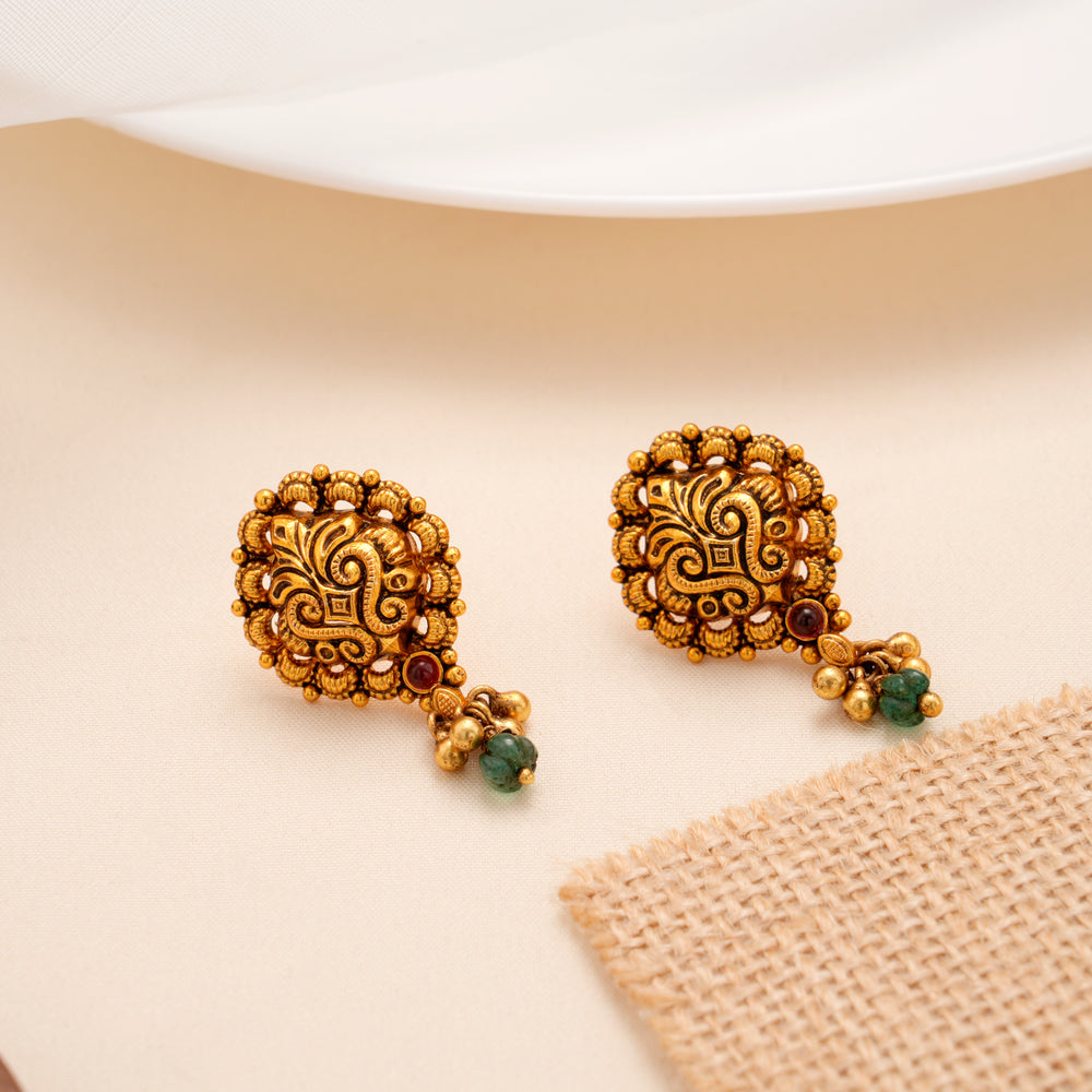 Antique Floral Pattern Golden Earring