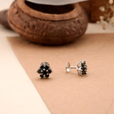 Midnight Black Floral Silver Stud
