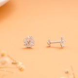 Marquise Leaf with White Stone Silver Stud